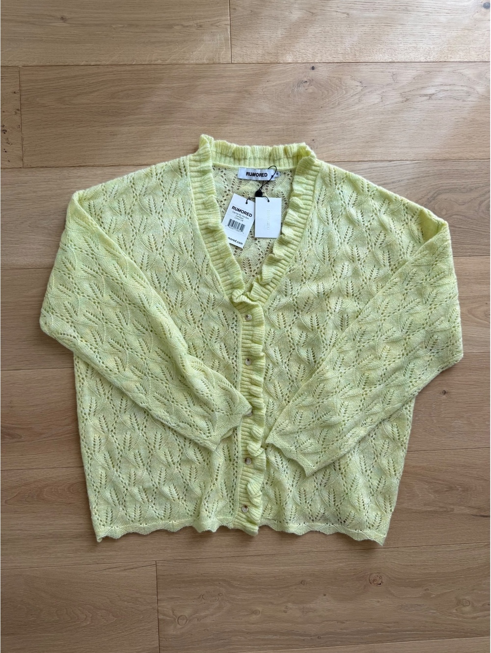 NWT Rumored Carmel By the Sea Cardigan Limon Yellow Pointelle Knit Size M